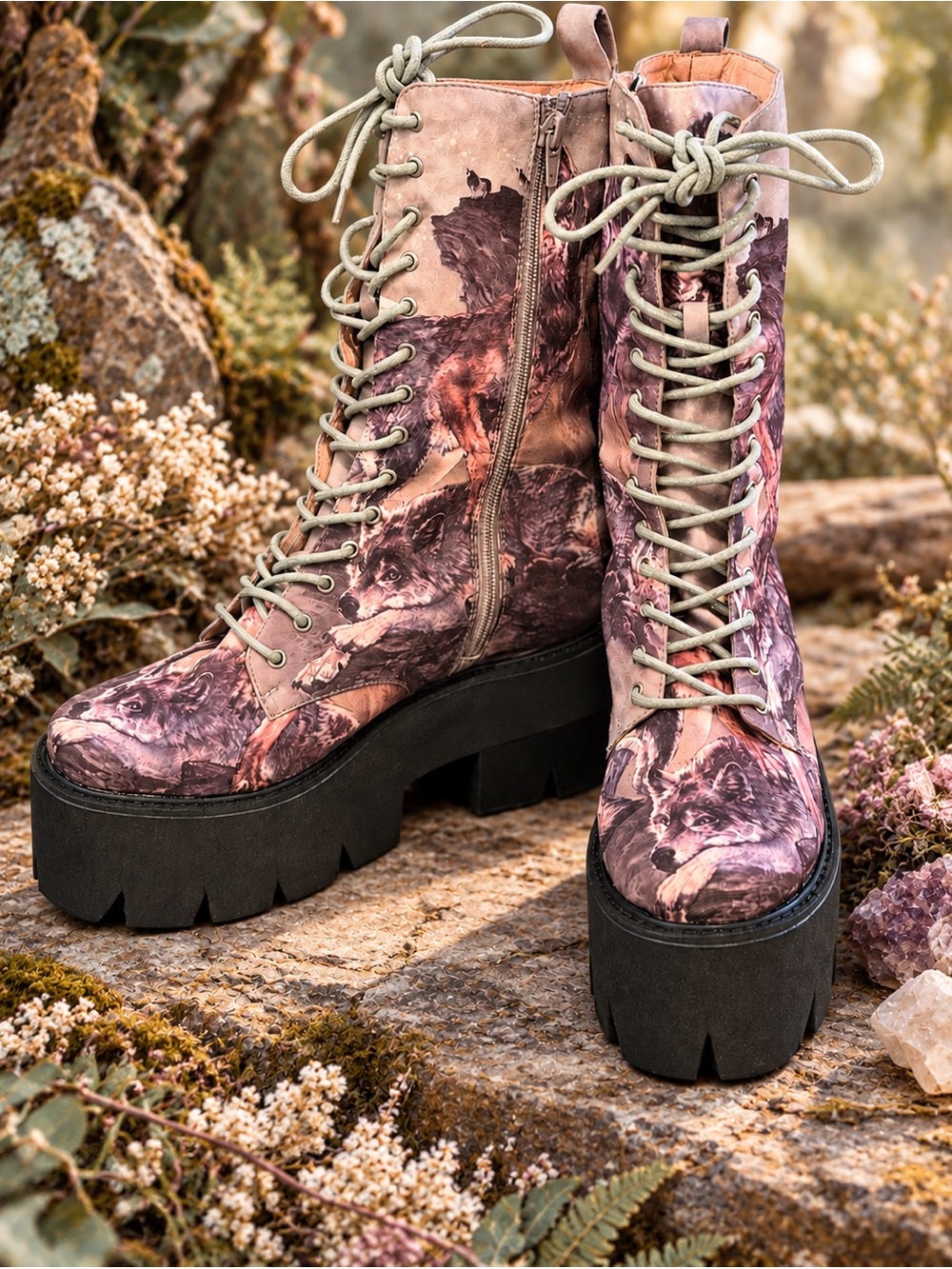 RARE Jeffrey Campbell Damsel Wolf Tapestry Platform Boots 8.5 NWOB